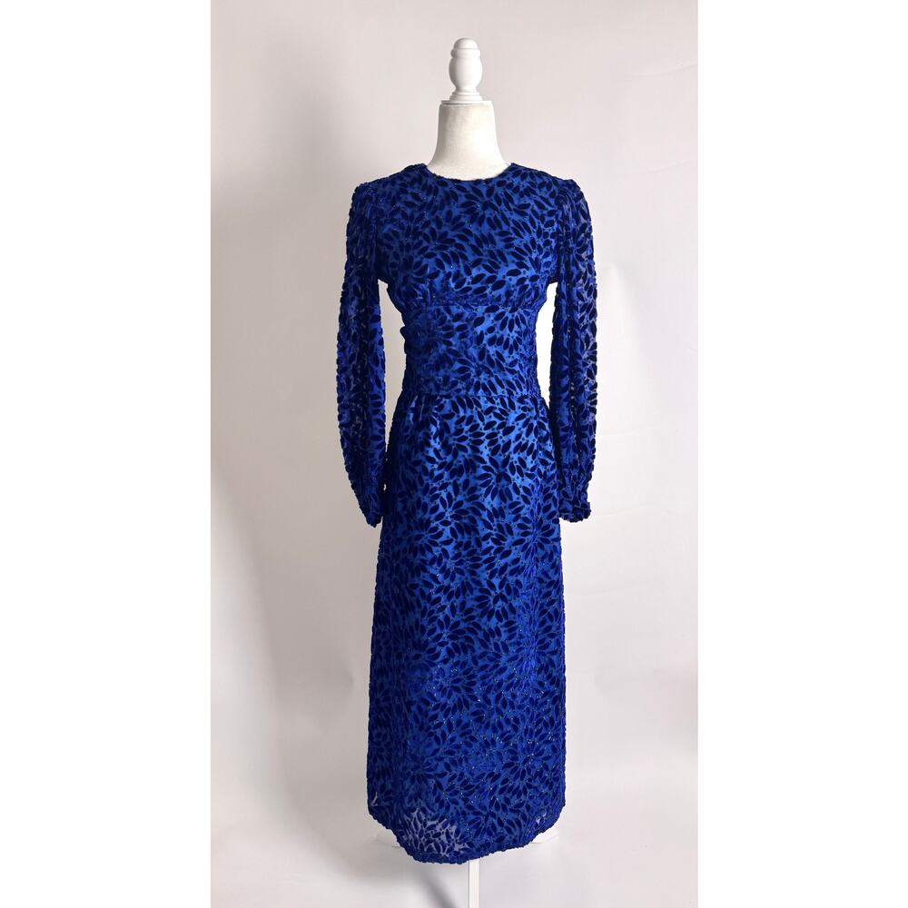 Vintage 1960s Burnout Velvet Blouson Sleeve Dress XS